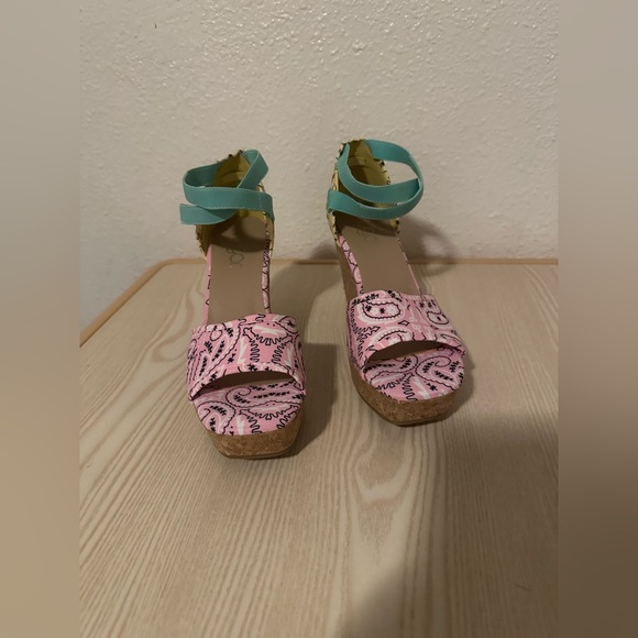 Sugar Pink and Teal Platform Sandals - Picture 1 of 5